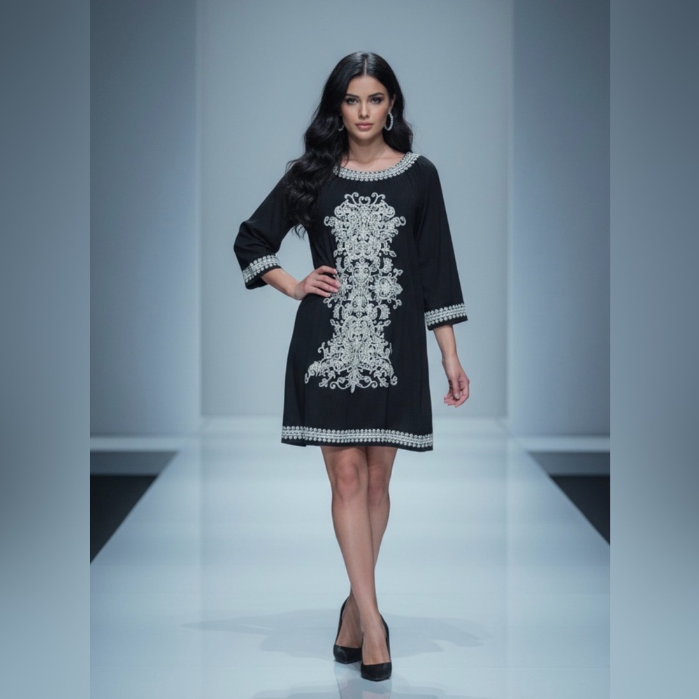 INC International Concepts Jersey Knit DRESS M embroidered Used